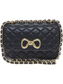 Cheap & Chic Leather Sweet Shoulder Bag - predominant colour: black; occasions: casual, evening, work, occasion; type of pattern: small; style: shoulder; length: shoulder (tucks under arm); size: small; material: leather; embellishment: quilted, bow, chain/metal; pattern: plain; finish: plain