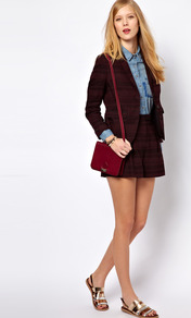 Nw3 Daphne Shorts - pattern: checked/gingham, patterned/print; style: shorts; waist: high rise; length: short shorts; predominant colour: burgundy; occasions: casual, evening, work; fibres: cotton - mix; hip detail: front pleats at hip level; waist detail: narrow waistband; fit: straight leg; pattern type: fabric; pattern size: small & light; texture group: brocade/jacquard