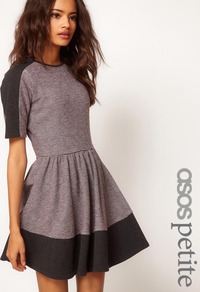 Petite Sweat Skater Dress In Colourblock - length: mid thigh; pattern: plain; waist detail: fitted waist; shoulder detail: contrast pattern/fabric at shoulder; predominant colour: lilac; secondary colour: charcoal; occasions: casual, evening; fit: fitted at waist & bust; style: fit & flare; fibres: cotton - mix; neckline: crew; hip detail: structured pleats at hip; sleeve length: short sleeve; sleeve style: standard; pattern type: fabric; texture group: jersey - stretchy/drapey
