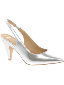 Santa Monica Heels - predominant colour: silver; occasions: evening, work, occasion; material: leather; heel height: mid; ankle detail: ankle strap; heel: cone; toe: pointed toe; style: slingbacks; trends: metallics; finish: metallic; pattern: plain
