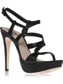 Joliee - predominant colour: black; occasions: evening, occasion; material: satin; embellishment: crystals; ankle detail: ankle strap; heel: platform; toe: open toe/peeptoe; style: strappy; finish: plain; pattern: plain; heel height: very high