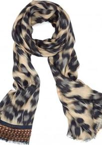 Leopard Scarf In Cream - secondary colour: ivory; predominant colour: black; occasions: casual, evening, work; type of pattern: large; style: regular; size: standard; material: fabric; pattern: animal print; trends: statement prints