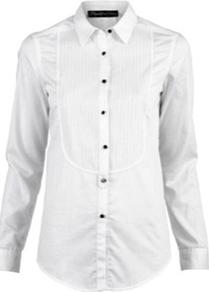 Carter Tux Shirt - neckline: shirt collar/peter pan/zip with opening; pattern: plain; style: shirt; predominant colour: white; occasions: casual, work; length: standard; fibres: cotton - 100%; fit: tailored/fitted; sleeve length: long sleeve; sleeve style: standard; texture group: cotton feel fabrics; trends: tuxedo; pattern type: fabric