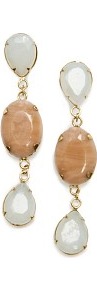 Touch Stones Long Earrings - predominant colour: ivory; occasions: evening, work, occasion; style: drop; length: long; size: large/oversized; material: chain/metal; fastening: pierced; finish: plain; embellishment: beading, chain/metal, jewels