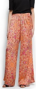 Paisley Print Wide Trousers - length: standard; style: palazzo; waist detail: elasticated waist, narrow waistband; pattern: paisley, patterned/print; pocket detail: pockets at the sides; waist: mid/regular rise; predominant colour: coral; occasions: casual, evening, work, holiday; fibres: polyester/polyamide - 100%; hip detail: draped at hip/ruched, front pleats at hip level; texture group: sheer fabrics/chiffon/organza etc.; trends: high impact florals, statement prints; fit: wide leg; pattern type: fabric; pattern size: small & busy