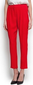 Tapered Pleated Trousers - pattern: plain; style: peg leg; waist: high rise; predominant colour: true red; occasions: casual, evening, work; length: ankle length; fibres: polyester/polyamide - 100%; hip detail: front pleats at hip level; texture group: crepes; fit: tapered; pattern type: fabric; pattern size: standard
