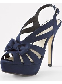 Fallon Platform Sandals Navy, Navy - predominant colour: navy; occasions: evening, occasion; material: satin; heel height: high; embellishment: buckles, bow; ankle detail: ankle strap; heel: platform; toe: open toe/peeptoe; style: strappy; finish: plain; pattern: plain