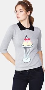 Ice Cream Jumper, Grey - style: standard; hip detail: fitted at hip; shoulder detail: contrast pattern/fabric at shoulder; predominant colour: light grey; occasions: casual; length: standard; fibres: cotton - mix; fit: standard fit; neckline: no opening/shirt collar/peter pan; waist detail: fitted waist; bust detail: contrast pattern/fabric/detail at bust; sleeve length: 3/4 length; sleeve style: standard; texture group: knits/crochet; trends: statement prints; pattern type: knitted - other; pattern size: standard; pattern: patterned/print