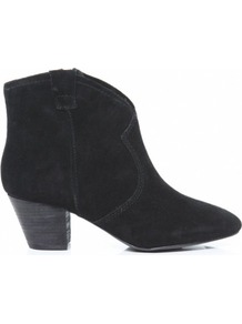 Black Spiral Cowboy Boots 8 Uk/41 Eu - predominant colour: black; occasions: casual; material: suede; heel height: mid; embellishment: zips; heel: block; toe: round toe; boot length: ankle boot; style: cowboy; finish: plain; pattern: plain
