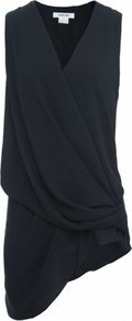 Black Twist Top - neckline: v-neck; pattern: plain; sleeve style: sleeveless; length: below the bottom; waist detail: twist front waist detail/nipped in at waist on one side/soft pleats/draping/ruching/gathering waist detail; bust detail: ruching/gathering/draping/layers/pintuck pleats at bust; predominant colour: black; occasions: evening, work, occasion; style: top; fibres: polyester/polyamide - 100%; fit: loose; hip detail: ruching/gathering at hip, soft pleats at hip/draping at hip/flared at hip; sleeve length: sleeveless; pattern type: fabric; pattern size: standard; texture group: jersey - stretchy/drapey