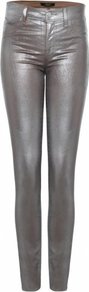 Silver Coated Jeans Uk - style: skinny leg; length: standard; pattern: plain; waist: high rise; pocket detail: traditional 5 pocket; predominant colour: silver; occasions: casual, evening, occasion; fibres: cotton - mix; texture group: waxed cotton; trends: metallics; pattern type: fabric