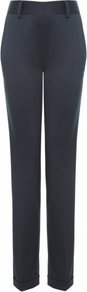 Navy Eleena Cotton Trousers Uk - pattern: plain; pocket detail: large back pockets, small back pockets, pockets at the sides; style: peg leg; hip detail: front pockets at hip; waist detail: wide waistband/cummerbund; waist: mid/regular rise; predominant colour: navy; occasions: evening, work, holiday; length: ankle length; fibres: cotton - stretch; jeans & bottoms detail: turn ups; texture group: cotton feel fabrics; fit: slim leg; pattern type: fabric
