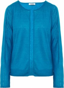 Blue Elvita Cardigan Uk - neckline: round neck; pattern: plain; predominant colour: diva blue; occasions: casual, work; length: standard; style: standard; fibres: linen - 100%; fit: standard fit; sleeve length: long sleeve; sleeve style: standard; texture group: knits/crochet; pattern type: knitted - fine stitch