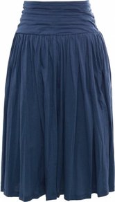 Denim Etrina Skirt Uk 12 Denim - pattern: plain; style: full/prom skirt; fit: loose/voluminous; waist detail: elasticated waist, wide waistband/cummerbund, twist front waist detail/nipped in at waist on one side/soft pleats/draping/ruching/gathering waist detail; waist: high rise; predominant colour: navy; occasions: casual, evening, work; length: on the knee; fibres: cotton - 100%; hip detail: soft pleats at hip/draping at hip/flared at hip; texture group: cotton feel fabrics; pattern type: fabric