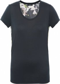 Black Pansy Print T Shirt Uk - neckline: round neck; pattern: plain, florals; style: t-shirt; back detail: contrast pattern/fabric at back; predominant colour: black; occasions: casual; length: standard; fibres: silk - mix; fit: straight cut; sleeve length: short sleeve; sleeve style: standard; trends: high impact florals; pattern type: fabric; pattern size: big & busy; texture group: jersey - stretchy/drapey
