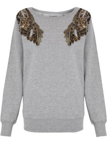 Angel Wings Jumper - neckline: round neck; pattern: plain; bust detail: added detail/embellishment at bust; style: standard; secondary colour: mid grey; predominant colour: light grey; occasions: casual; length: standard; fibres: cotton - 100%; fit: standard fit; shoulder detail: added shoulder detail; sleeve length: long sleeve; sleeve style: standard; texture group: cotton feel fabrics; pattern type: fabric; embellishment: beading