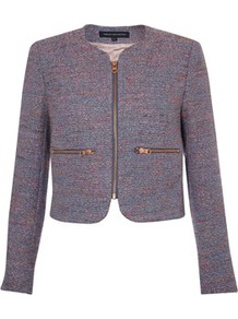 Rainbow Boucle Jacket - pattern: plain; collar: round collar/collarless; style: boxy; predominant colour: lilac; occasions: casual, evening, work, occasion; length: standard; fit: straight cut (boxy); fibres: polyester/polyamide - mix; sleeve length: long sleeve; sleeve style: standard; collar break: high; pattern type: fabric; texture group: tweed - light/midweight
