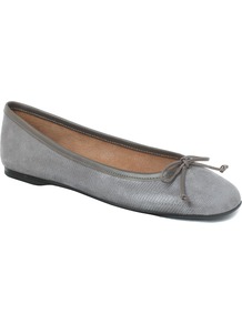 Prior Ballerina, Neutral - predominant colour: mid grey; occasions: casual, work; material: leather; heel height: flat; toe: pointed toe; style: ballerinas / pumps; finish: plain; pattern: animal print, plain; embellishment: bow