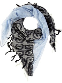 Blue Tile And Foil Scarf - predominant colour: pale blue; occasions: casual, work, holiday; type of pattern: standard; style: square; size: standard; material: fabric; embellishment: fringing, tassels, jewels, studs; trends: statement prints, metallics; pattern: patterned/print
