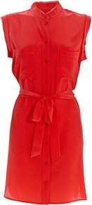 Skylar Dress Bittersweet - style: shirt; neckline: shirt collar/peter pan/zip with opening; fit: fitted at waist; pattern: plain; sleeve style: sleeveless; waist detail: belted waist/tie at waist/drawstring; predominant colour: true red; occasions: casual, evening, work, holiday; length: just above the knee; fibres: silk - 100%; sleeve length: sleeveless; texture group: silky - light; pattern type: fabric