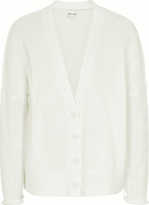 Quinie Mesh Covered Cardigan - neckline: low v-neck; pattern: plain; predominant colour: ivory; occasions: casual, work; length: standard; style: standard; fibres: cotton - mix; fit: loose; sleeve length: long sleeve; sleeve style: standard; texture group: knits/crochet; pattern type: knitted - other
