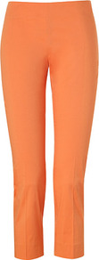 Orange Cropped Cotton Blend Capri Pants - pattern: plain; style: capri; waist: mid/regular rise; predominant colour: bright orange; occasions: casual; length: calf length; fibres: cotton - mix; texture group: cotton feel fabrics; fit: slim leg; pattern type: fabric