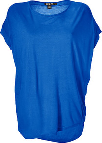 Electric Blue Cozy Jersey Top - neckline: round neck; sleeve style: dolman/batwing; pattern: plain; length: below the bottom; predominant colour: royal blue; occasions: casual; style: top; fibres: polyester/polyamide - 100%; fit: loose; back detail: longer hem at back than at front; sleeve length: short sleeve; pattern type: fabric; texture group: jersey - stretchy/drapey