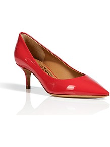 Lava Patent Leather Pointed Toe Susi Pumps - predominant colour: true red; occasions: evening, work, occasion; material: leather; heel height: mid; heel: stiletto; toe: pointed toe; style: courts; finish: patent; pattern: plain