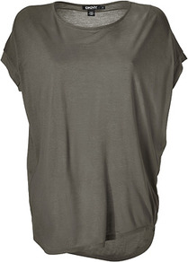 Taupe Cozy Jersey Top - neckline: round neck; sleeve style: dolman/batwing; pattern: plain; length: below the bottom; style: t-shirt; predominant colour: taupe; occasions: casual, evening, work; fibres: polyester/polyamide - 100%; fit: loose; back detail: longer hem at back than at front; sleeve length: short sleeve; pattern type: fabric; pattern size: standard; texture group: jersey - stretchy/drapey