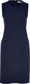 Ink Cotton Blend Stretch Dress - style: shift; fit: tailored/fitted; pattern: plain; sleeve style: sleeveless; predominant colour: navy; occasions: casual, evening, work; length: just above the knee; fibres: cotton - mix; neckline: crew; sleeve length: sleeveless; pattern type: fabric; texture group: other - light to midweight