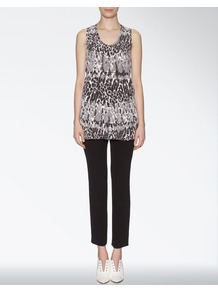 Silk Knitted Leopard Palma Blouse - neckline: round neck; sleeve style: sleeveless; length: below the bottom; style: vest top; back detail: racer back/sports back; hip detail: fitted at hip; predominant colour: mid grey; occasions: casual, evening; fibres: silk - 100%; fit: straight cut; sleeve length: sleeveless; texture group: crepes; trends: statement prints; pattern type: fabric; pattern size: standard; pattern: animal print, patterned/print