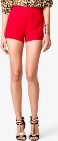 High Waisted Shorts - pattern: plain; waist: high rise; length: short shorts; style: hot pants; predominant colour: true red; occasions: casual, evening; fibres: polyester/polyamide - 100%; hip detail: fitted at hip (bottoms); fit: slim leg; pattern type: fabric; pattern size: standard; texture group: other - light to midweight