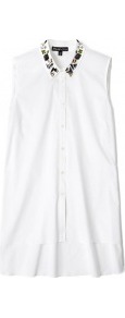 Jayna Sleeveless Shirt - neckline: shirt collar/peter pan/zip with opening; sleeve style: sleeveless; style: shirt; predominant colour: white; occasions: evening, work; length: standard; fibres: cotton - mix; fit: straight cut; hip detail: dip hem, slits at hip; back detail: longer hem at back than at front; sleeve length: sleeveless; texture group: cotton feel fabrics; pattern type: fabric; pattern size: standard; embellishment: beading