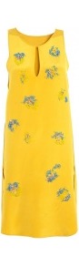 Silk Overlapped Side Seam Tank Dress - length: mid thigh; neckline: round neck; pattern: plain; sleeve style: sleeveless; style: vest; predominant colour: yellow; occasions: casual, evening, work, occasion; fit: straight cut; fibres: silk - 100%; back detail: longer hem at back than at front; sleeve length: sleeveless; texture group: silky - light; trends: glamorous day shifts; pattern type: fabric; pattern size: small & light; embellishment: beading