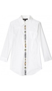 Jewelled Cohen Embellished Shirt - neckline: shirt collar/peter pan/zip with opening; pattern: plain; style: shirt; hip detail: fitted at hip; predominant colour: white; occasions: casual, evening, work; length: standard; fibres: cotton - mix; fit: straight cut; back detail: embellishment at back; sleeve length: long sleeve; sleeve style: standard; texture group: cotton feel fabrics; pattern type: fabric; embellishment: beading