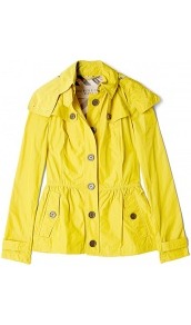 Lemon Quartz Packaway Jacket - pattern: plain; length: standard; style: single breasted; back detail: hood; fit: slim fit; predominant colour: yellow; occasions: casual; fibres: polyester/polyamide - 100%; collar: shirt collar/peter pan/zip with opening; waist detail: belted waist/tie at waist/drawstring; sleeve length: long sleeve; sleeve style: standard; collar break: high/illusion of break when open; pattern type: fabric; texture group: other - light to midweight