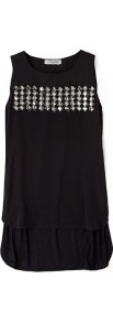Black Uta Embellished Top - neckline: round neck; pattern: plain; sleeve style: sleeveless; bust detail: added detail/embellishment at bust; secondary colour: silver; predominant colour: black; occasions: casual, evening, holiday; length: standard; style: top; fibres: silk - mix; fit: straight cut; back detail: longer hem at back than at front; sleeve length: sleeveless; texture group: sheer fabrics/chiffon/organza etc.; pattern type: fabric; embellishment: studs