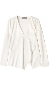 Tenente Body Wrap Top - neckline: low v-neck; pattern: plain; style: wrap/faux wrap; predominant colour: ivory; occasions: casual, evening, work; length: standard; fibres: nylon - mix; fit: body skimming; sleeve length: long sleeve; sleeve style: standard; texture group: crepes; pattern type: fabric