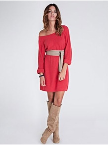 Sienna Jumper Dress - style: jumper dress; length: mid thigh; neckline: round neck; sleeve style: extended cuff; fit: loose; predominant colour: bright orange; occasions: casual, evening, work; fibres: cotton - mix; sleeve length: long sleeve; texture group: knits/crochet; trends: volume; pattern type: knitted - fine stitch; pattern size: standard