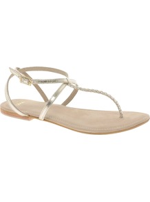 Frenzy Leather Flat Sandals - predominant colour: champagne; occasions: casual, evening, holiday; material: leather; heel height: flat; ankle detail: ankle strap; heel: standard; toe: toe thongs; style: flip flops / toe post; trends: metallics; finish: metallic; pattern: plain