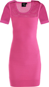 Mesh Stitch Dress - style: shift; length: mid thigh; neckline: round neck; pattern: plain; predominant colour: hot pink; occasions: casual, evening; fit: body skimming; sleeve length: short sleeve; sleeve style: standard; pattern type: fabric; texture group: jersey - stretchy/drapey; fibres: viscose/rayon - mix