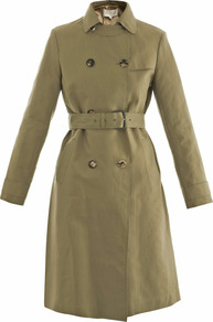 Technical Raw Edge Trench Coat - pattern: plain; style: trench coat; length: on the knee; predominant colour: khaki; occasions: casual, work; fit: tailored/fitted; fibres: cotton - 100%; collar: shirt collar/peter pan/zip with opening; waist detail: belted waist/tie at waist/drawstring; back detail: back vent/flap at back; sleeve length: long sleeve; sleeve style: standard; texture group: cotton feel fabrics; collar break: high; pattern type: fabric