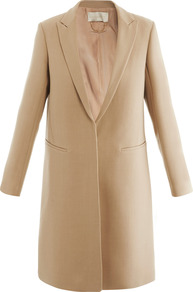 Double Crepe Wool Coat - pattern: plain; style: single breasted; length: on the knee; hip detail: front pockets at hip; collar: standard lapel/rever collar; predominant colour: camel; secondary colour: camel; occasions: casual, evening, work, occasion; fit: tailored/fitted; fibres: wool - mix; sleeve length: long sleeve; sleeve style: standard; collar break: medium; pattern type: fabric; texture group: other - bulky/heavy