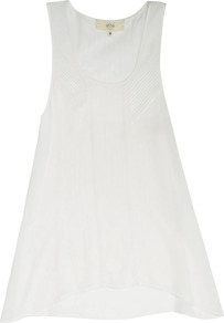Pin Tuck Silk Top - pattern: plain; sleeve style: sleeveless; length: below the bottom; bust detail: ruching/gathering/draping/layers/pintuck pleats at bust; predominant colour: white; occasions: casual, holiday; style: top; neckline: scoop; fibres: silk - 100%; fit: loose; hip detail: dip hem; back detail: longer hem at back than at front; sleeve length: sleeveless; texture group: silky - light; pattern type: fabric