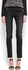 Denim Jeggings - pattern: plain; style: jeggings; pocket detail: traditional 5 pocket; waist: mid/regular rise; predominant colour: black; occasions: casual, evening; length: ankle length; fibres: cotton - stretch; jeans detail: dark wash; texture group: denim; pattern type: fabric