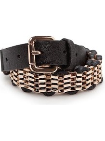 Touch Woven Drawcord Chain Belt - predominant colour: black; occasions: casual, evening, work; type of pattern: large; style: chainlink; size: standard; worn on: hips; material: faux leather; pattern: plain, two-tone; trends: metallics; finish: plain; embellishment: chain/metal
