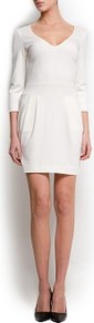 Tulip Skirt Dress - style: shift; length: mid thigh; neckline: low v-neck; fit: tailored/fitted; pattern: plain; predominant colour: white; occasions: casual, evening, occasion; sleeve length: 3/4 length; sleeve style: standard; trends: glamorous day shifts; pattern type: fabric; texture group: other - light to midweight; fibres: viscose/rayon - mix