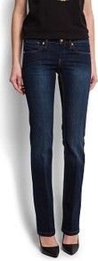 Straight Jeans - style: straight leg; length: standard; pattern: plain; waist: mid/regular rise; predominant colour: navy; occasions: casual, evening, work; fibres: cotton - stretch; jeans detail: dark wash; texture group: denim; pattern type: fabric