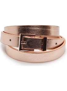Slim Metallic Belt - predominant colour: gold; occasions: casual, evening, work; type of pattern: standard; style: classic; size: skinny; worn on: waist; material: faux leather; pattern: plain; trends: metallics; finish: metallic
