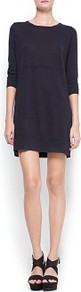 Contrasted Panel Knit Dress - style: jumper dress; length: mid thigh; neckline: round neck; fit: loose; pattern: plain; predominant colour: navy; occasions: casual; fibres: cotton - 100%; sleeve length: 3/4 length; sleeve style: standard; texture group: knits/crochet; pattern type: knitted - fine stitch